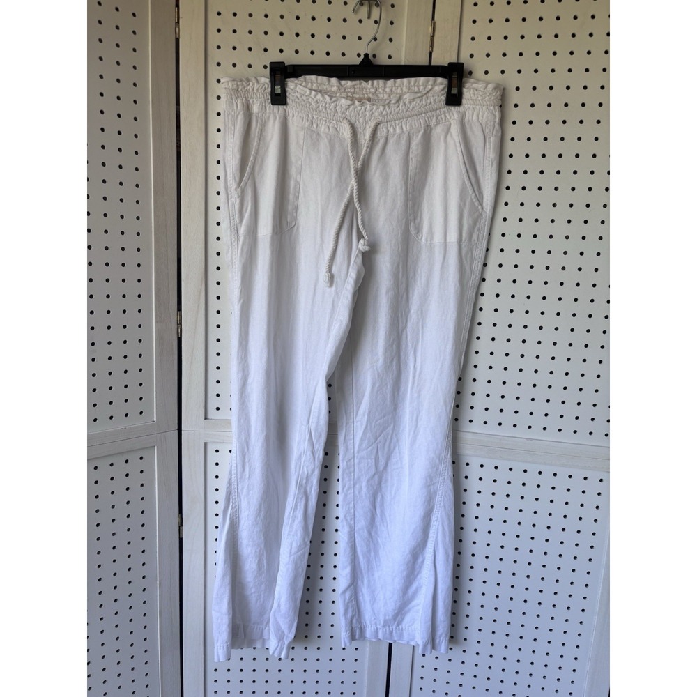 Roxy Linen Blend Pants Size Medium White Pull On Drawstring Beach Costal BOHO